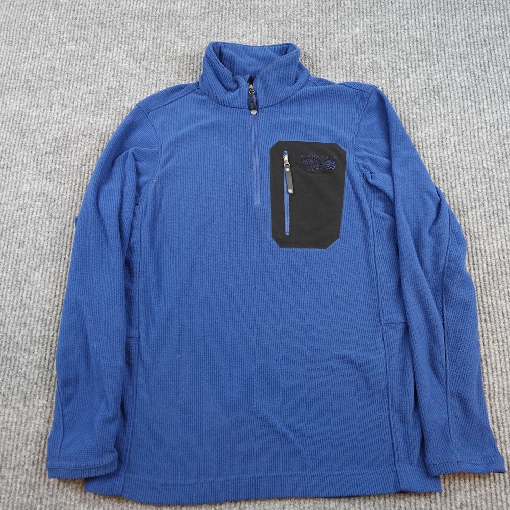 Mountain Hardwear Grid Pullover Mens Medium Blue 1/4 Zip Fleece Hiking Top